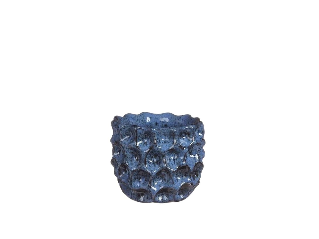 Übertopf Keramik Dented H10cm D11cm blau