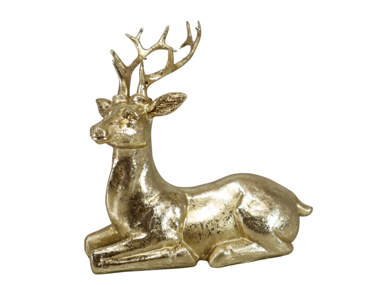 Hirsch liegend Polyresin gold L15xH16cm