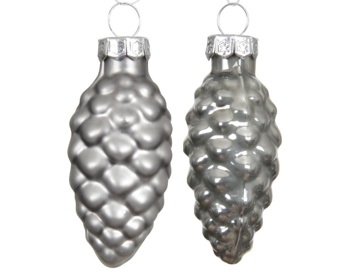 Zapfen hängend Glas warm grau glanz/matt L6cm Zapfen hängend Glas warm grau glanz/matt L6cm