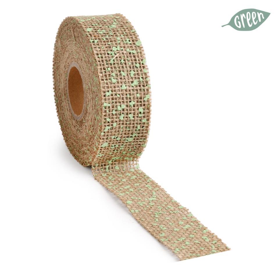 Band Jute Dotty natur/grün 40 mm 10 Meter