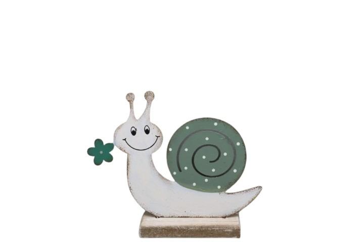 Schnecke Blume im Mund  Metall grün 18x14cm