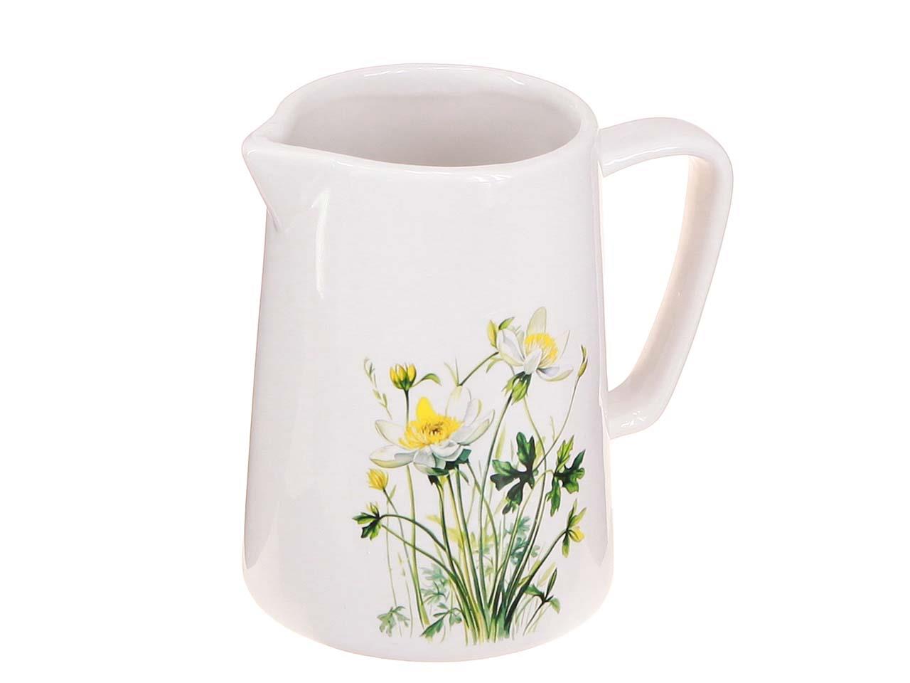 Krug Keramik m. gelben Blumen  D8xH13cm weiß