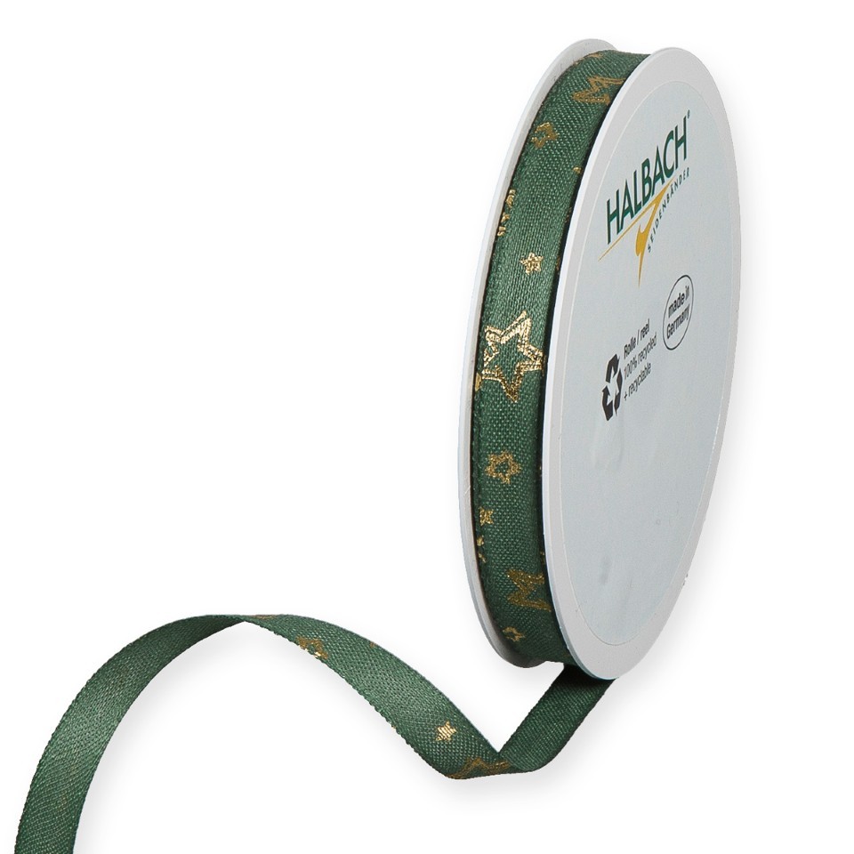 Druckband Sternchen 10 mm 20 Meter dunkelgrün/gold 331