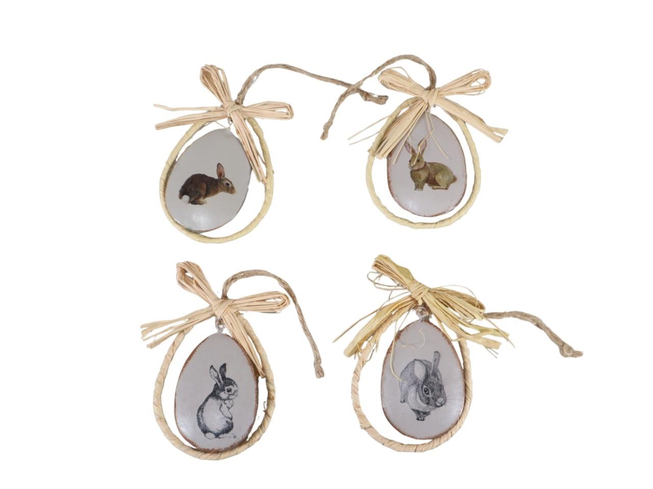 Hänger Ei m. Hasensticker Metall grau im Bastring H10x7cm