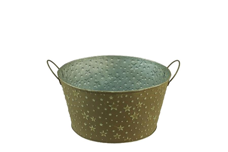 Schale m. Griffen Sterndekor Metall grün D20cm Schale m. Griffen Sterndekor Metall grün D20cm