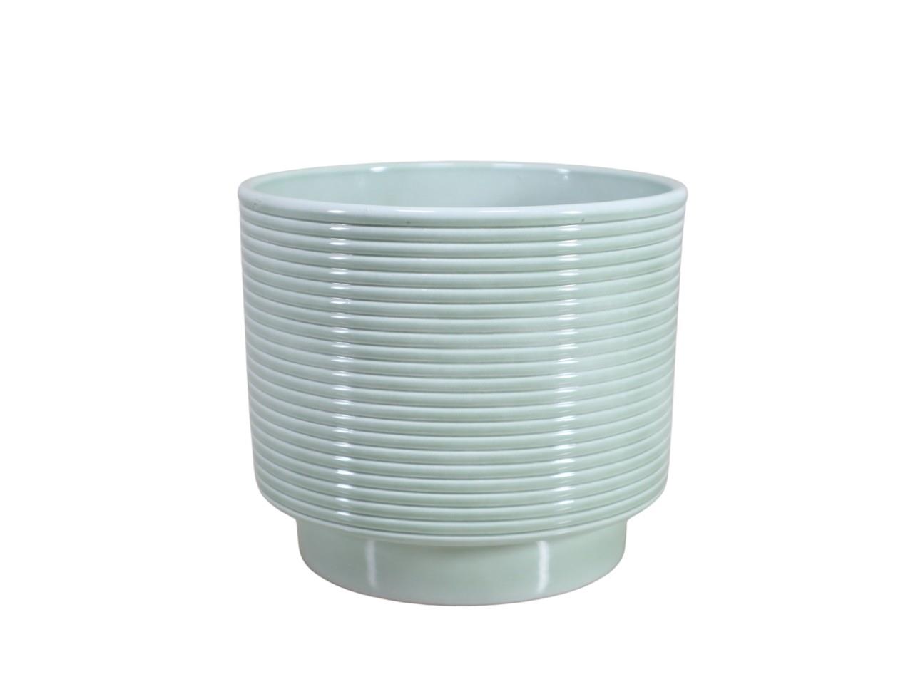 Cylindroübertopf m. Fuß Rings Keramik salbeigrün-lasur 16cm