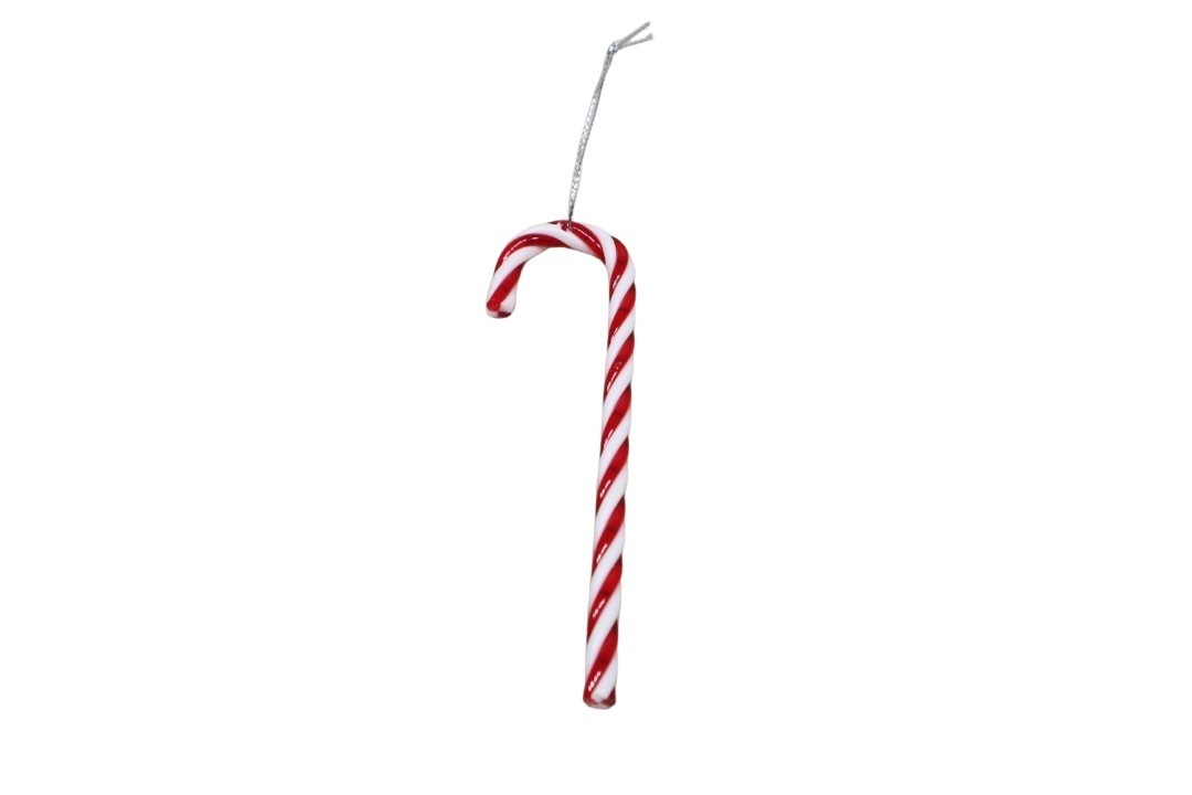 Zuckerstange häng. am Nylonfaden Kunststoff rot/weiß L12cm