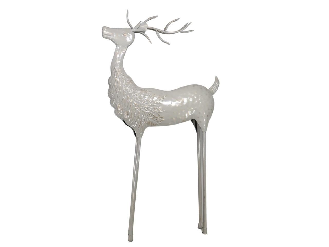 Hirsch stehend Metall creme/gold L64xH122 cm