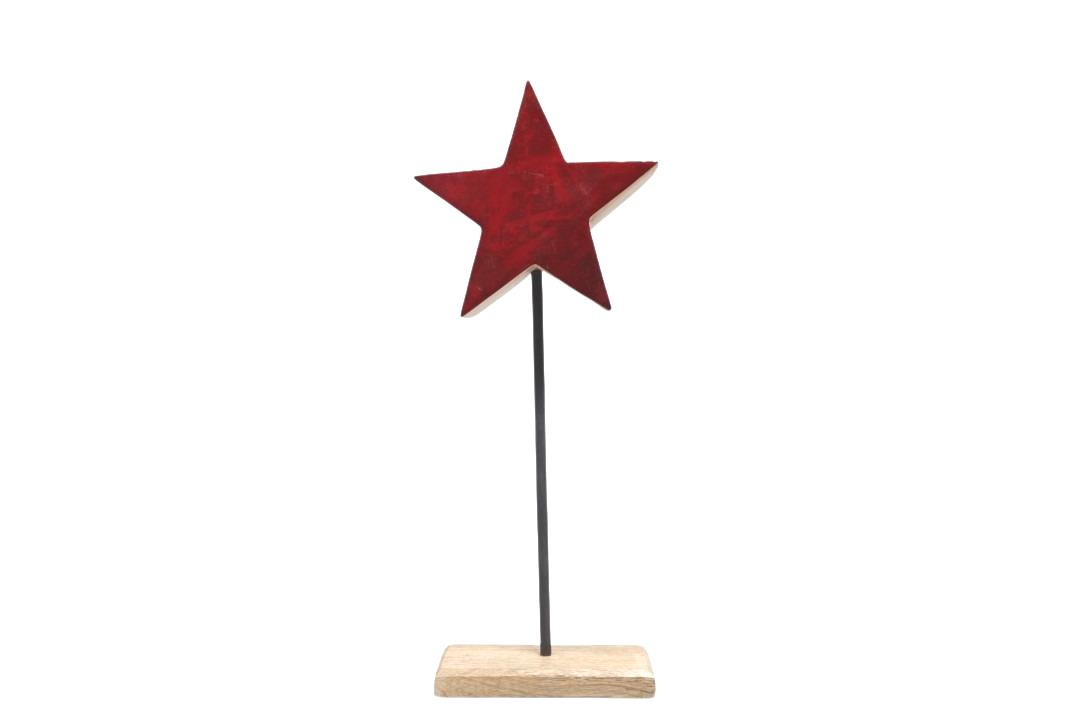 Stern D20x10cm stehend auf Holzplatte Mangoholz rot H50cm