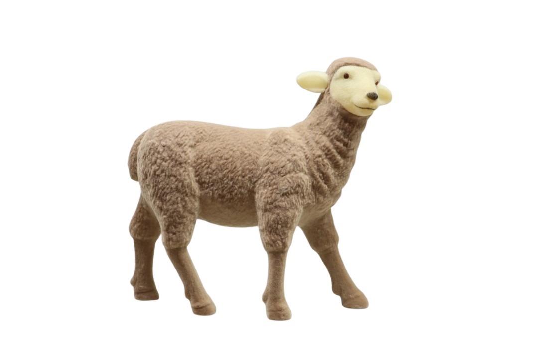 Schaf beflockt Kunststoff braun L29xH27,5cm
