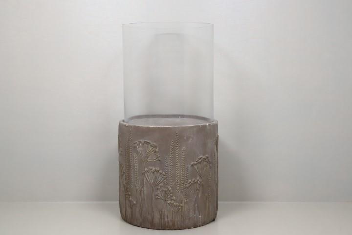 Keramiksockel taupe m. Glaswindlicht rund D27,5 H53,5cm