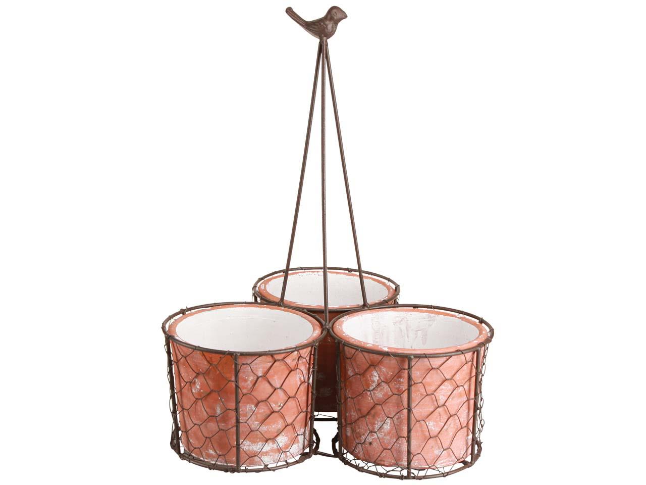 Gitterkörbe 3fach Metall braun inkl. Tontöpf D30xH40cm Gitterkörbe 3fach Metall braun inkl. Tontöpf D30xH40cm