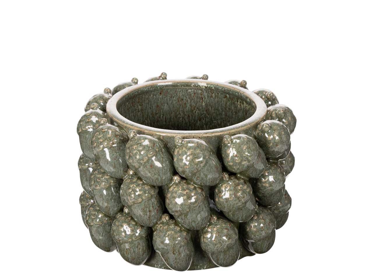 Übertopf m. Eicheln Keramik grün D19xH13cm