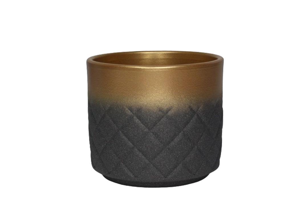 Keramikübertopf Crystal zweifarbig altgold-graphit D12cm Keramikübertopf Crystal zweifarbig altgold-graphit D12cm
