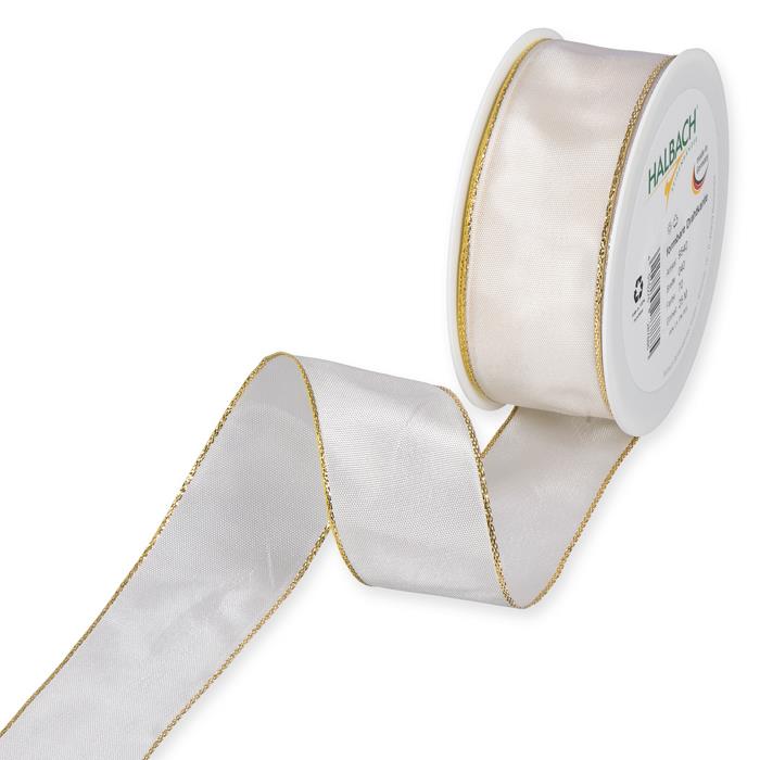 Band m. Goldkante/Draht 40mm 25 Meter creme 70 Band m. Goldkante/Draht 40mm 25 Meter creme 70