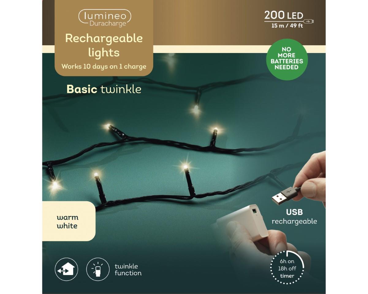 Lichterkette aufladbar 200LED L15mtr außen/innen