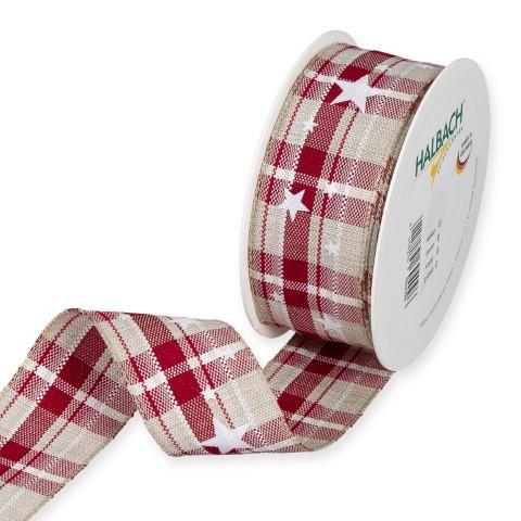 Karo-Druckband 40 mm 15 Meter natura/white/red 65