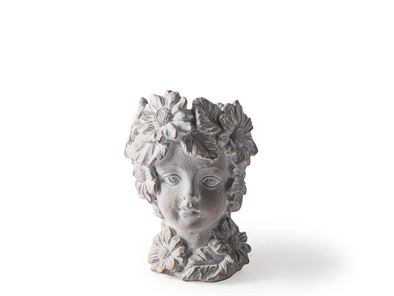 Pflanztopf Frauenbüste Zement grau-gold H22cm