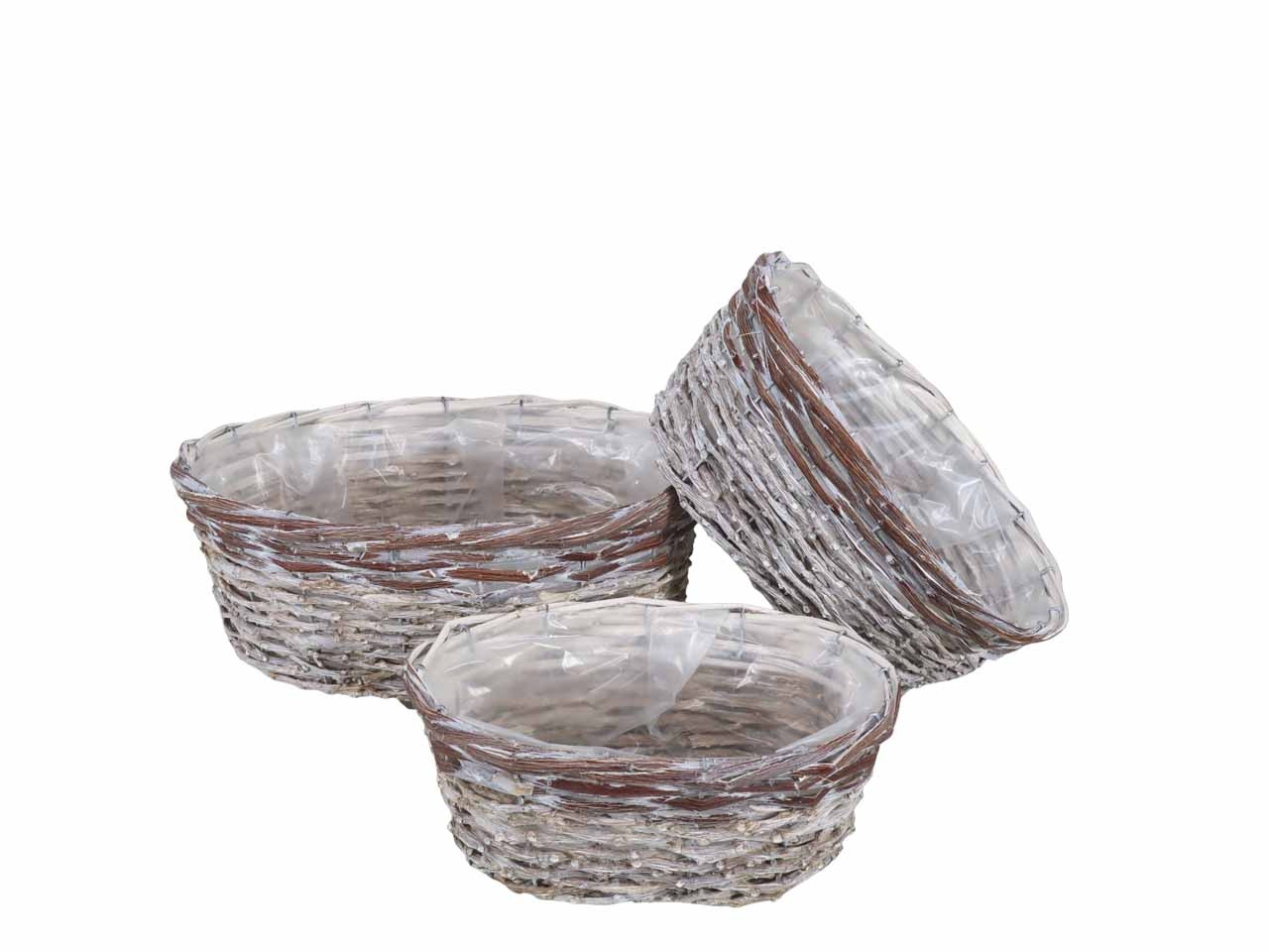 Pflanzkorb oval Weide/Rattan Set/3 gekalkt L35/29/25cm