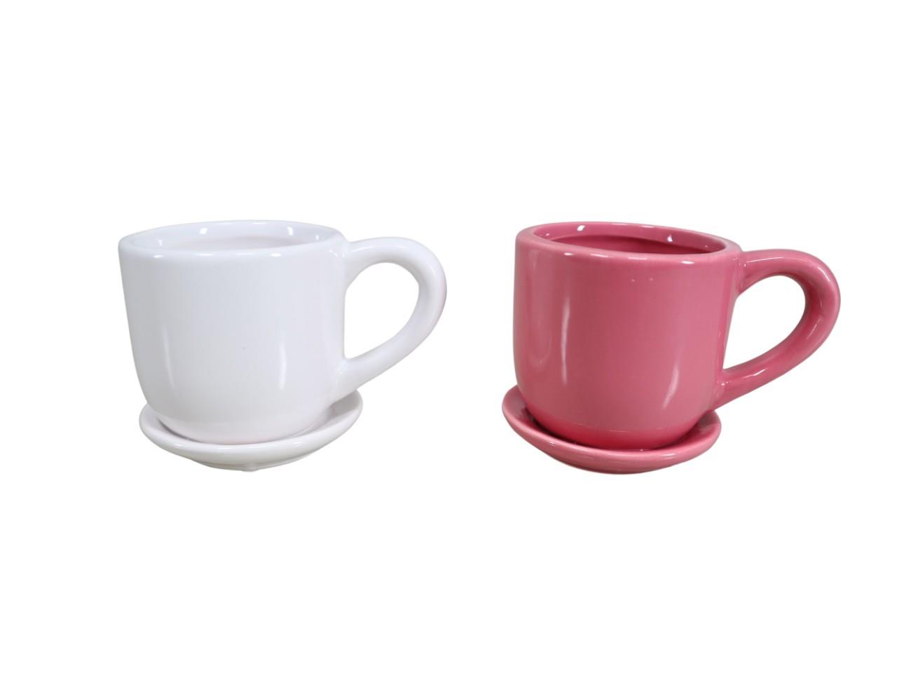 Tasse Keramik rosa-weiss sort. D07xH7cm NETTO
