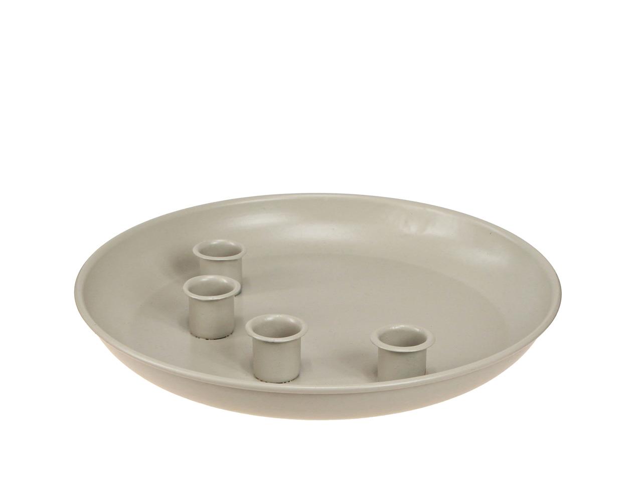 Teller m. 4/Stabkerzenhalter Metall creme D30cm