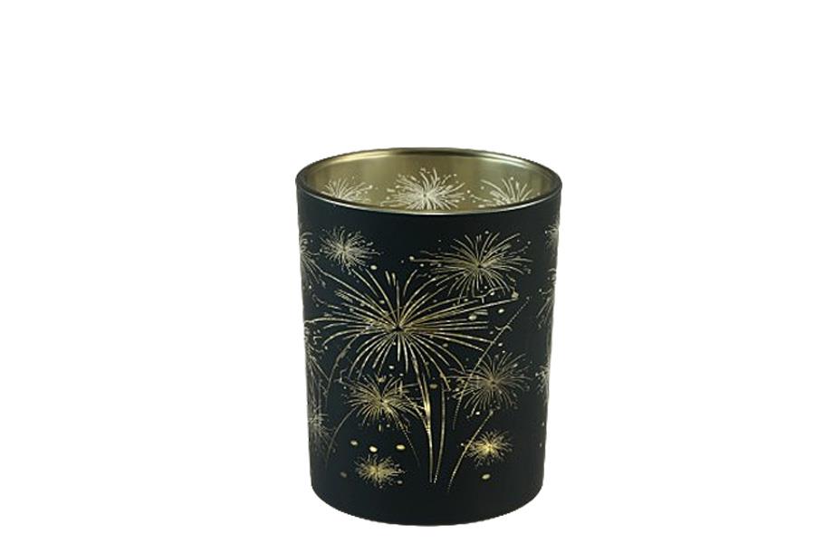 Teelichtglas schwarz/innen gold D10xH12cm Teelichtglas schwarz/innen gold D10xH12cm