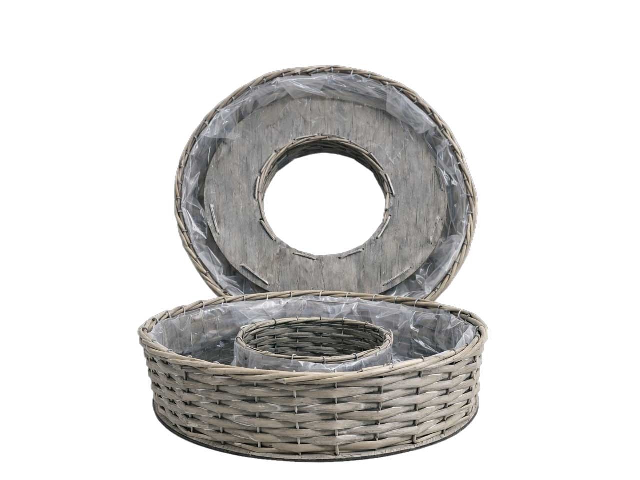 Pflanzring Weide m. Holzboden Set/2 grau D50/40cm