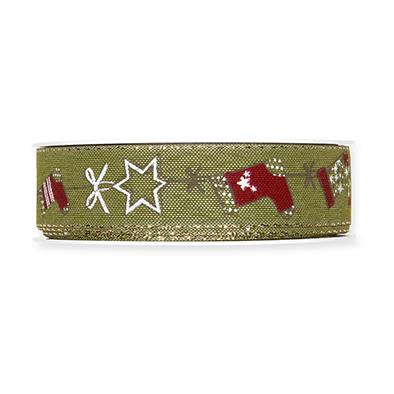 Druckband Weihnachten 25 mm 18 Meter olive/red/gold 29 Druckband Weihnachten 25 mm 18 Meter olive/red/gold 29