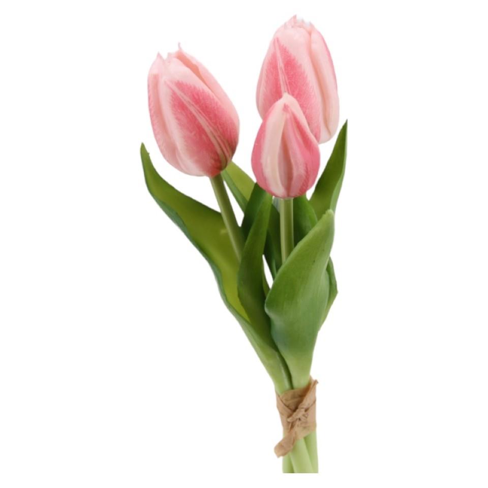 Tulpenbund x 3Blüten soft touch Kunststoff rosa H25cm