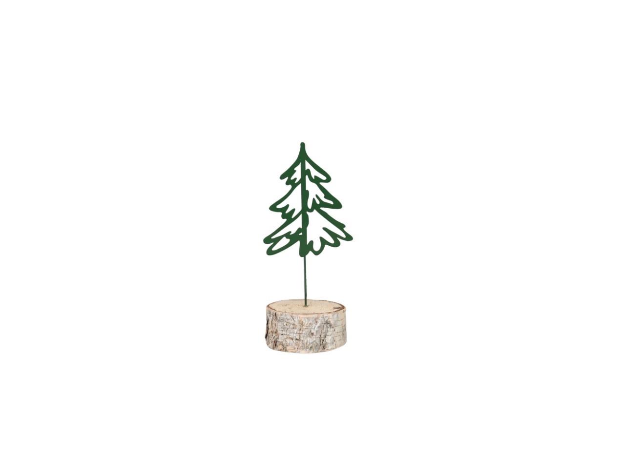 Tannenbaum Metall grün auf Birkenholzscheibe H29cm