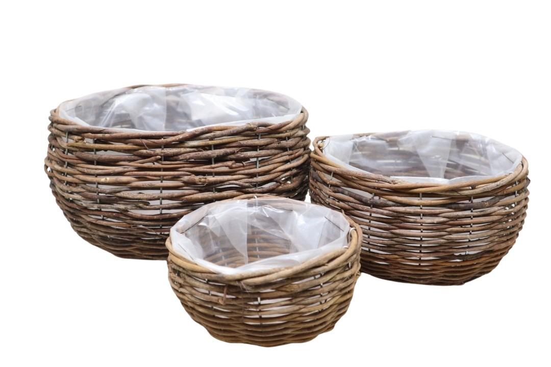 Korbsatz Schale rund Rattan natur Set/3 D25/20/15cm