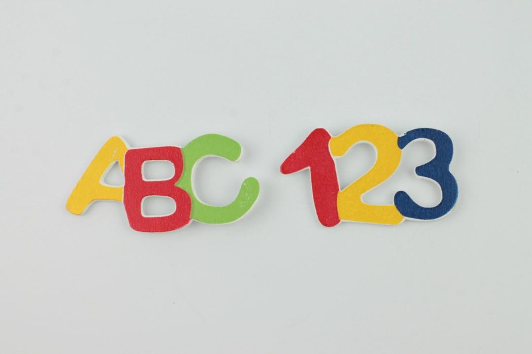 Streuer ABC und 123 bunt Holz 4,5x2,7 cm