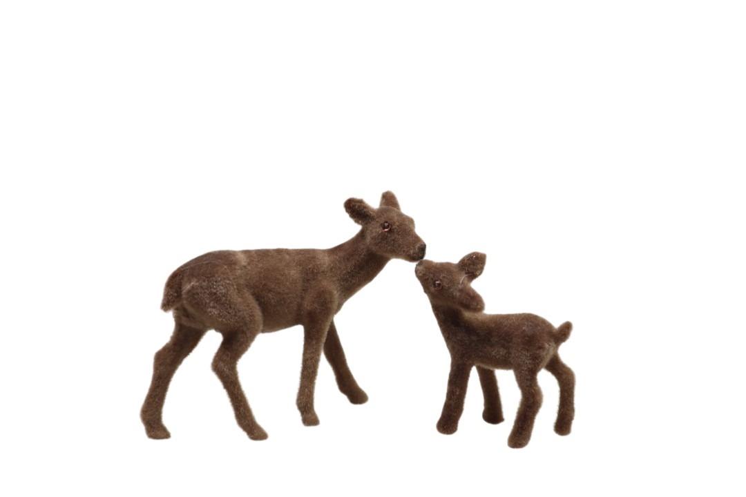 Reh mit Kitz beflockt Set/2 Kunststoff braun