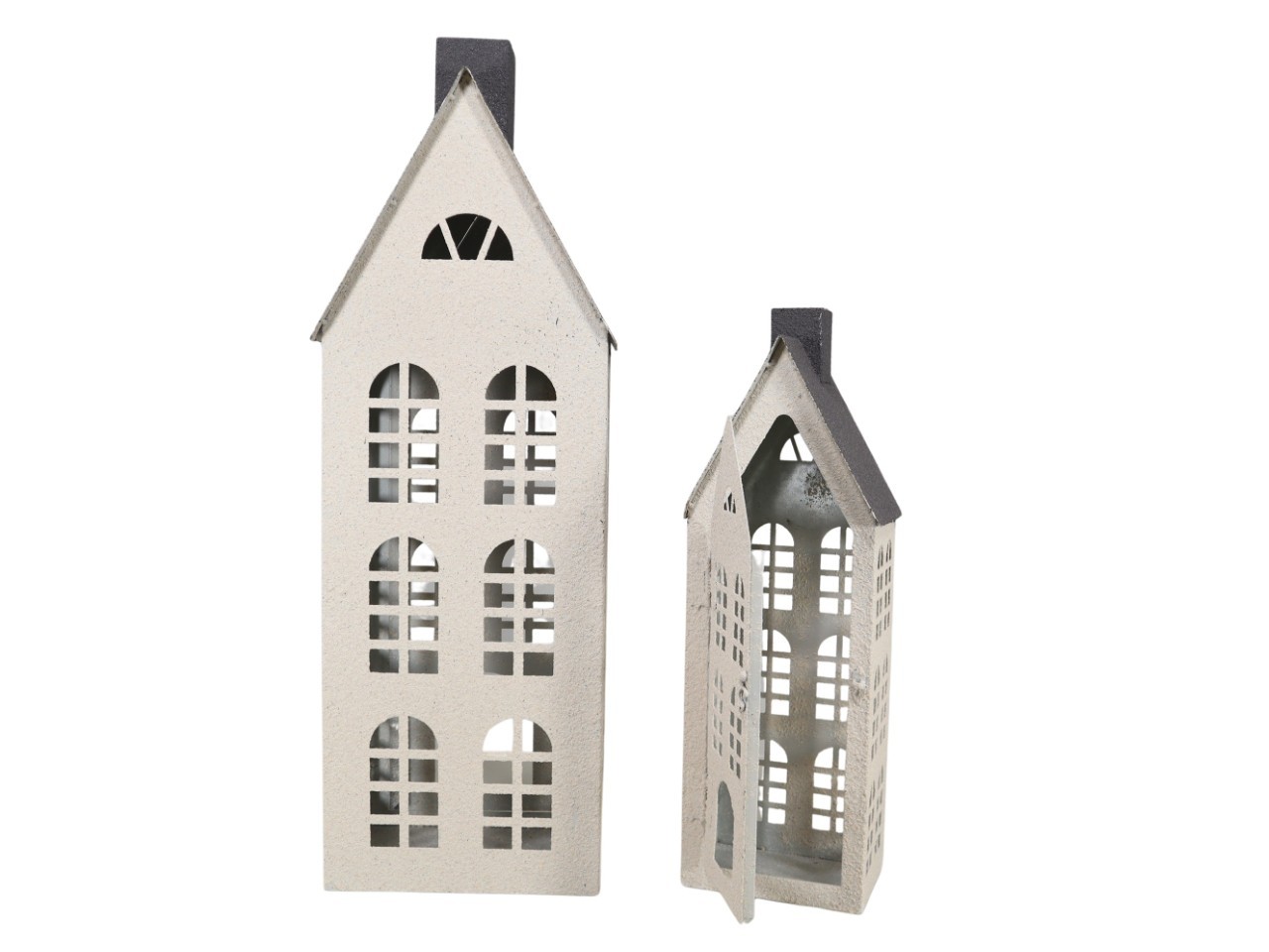 Haus Windlicht Metall Set/2 creme+braun-antik H68cm