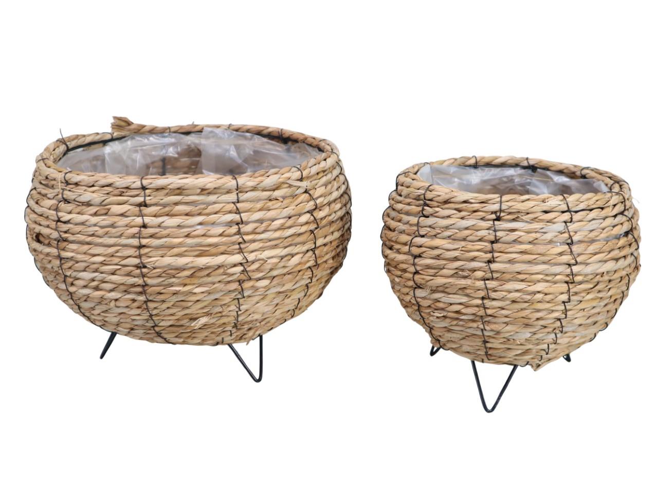 Pflanzkorb Schilf m. Metallfüßen Set/2 D28x23cm natur