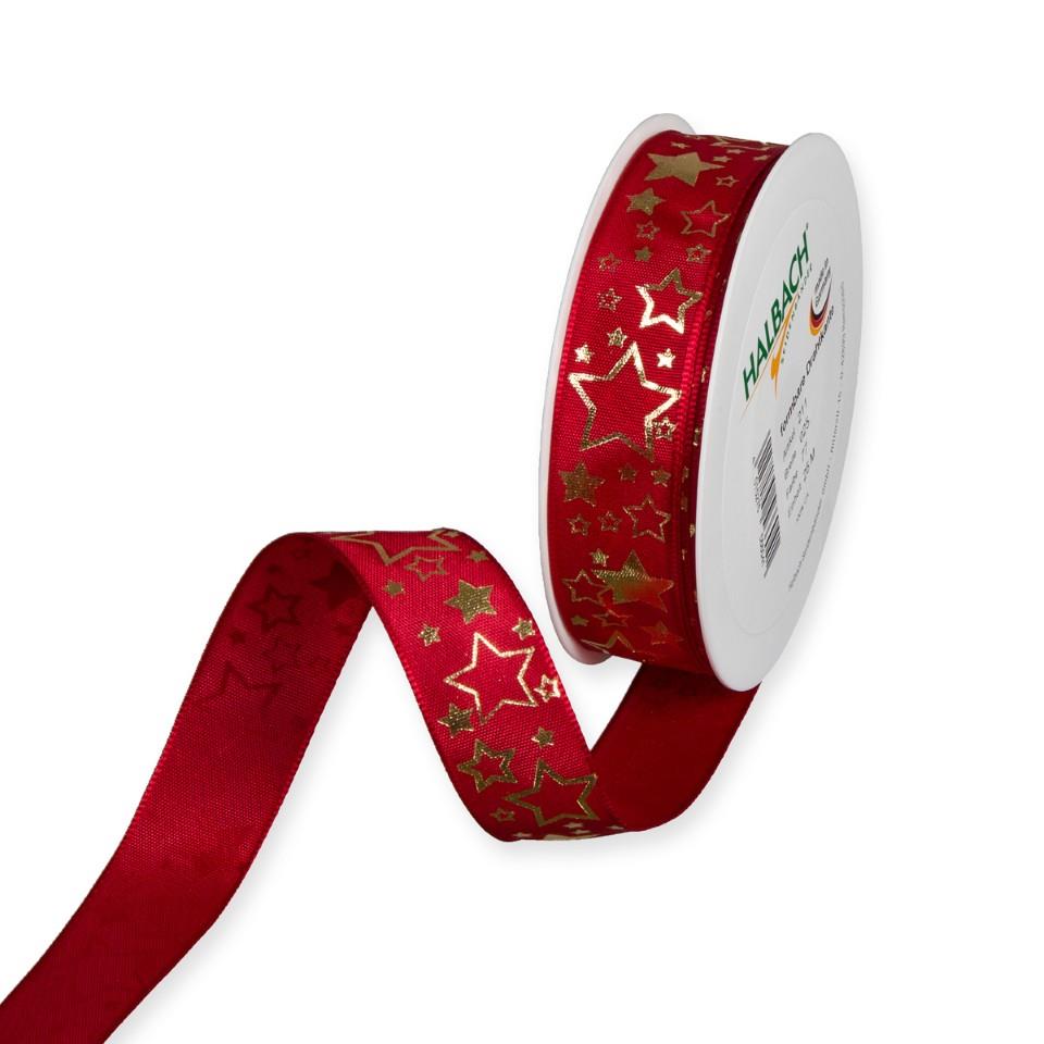 Druckband Sterne 25 mm 25 Meter rot/gold 77