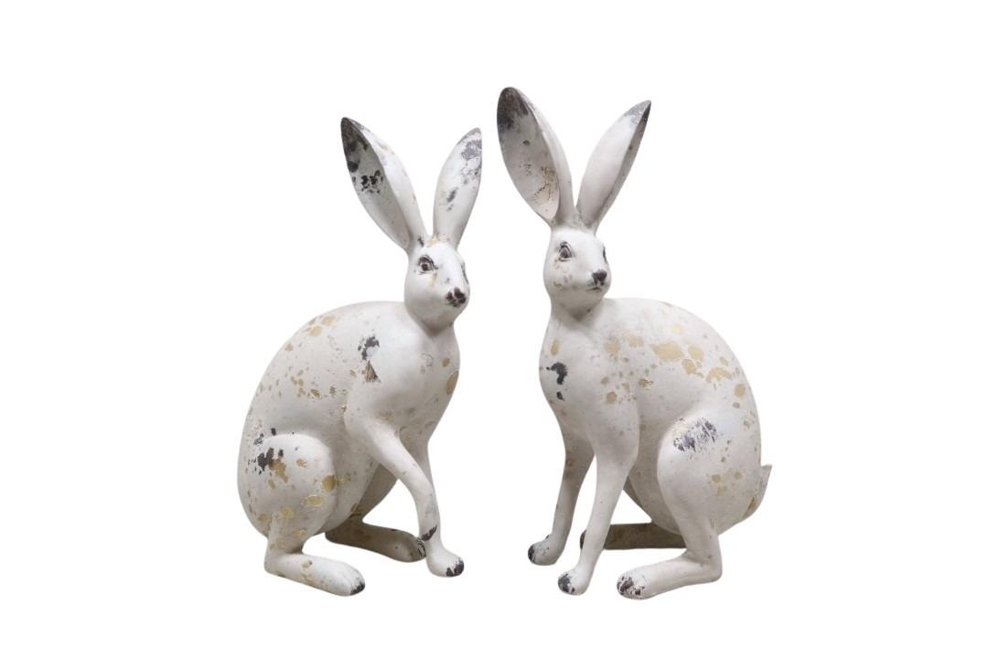 Hasen sitzend Polyresin creme/gold shabby 23,5x13xH38cm