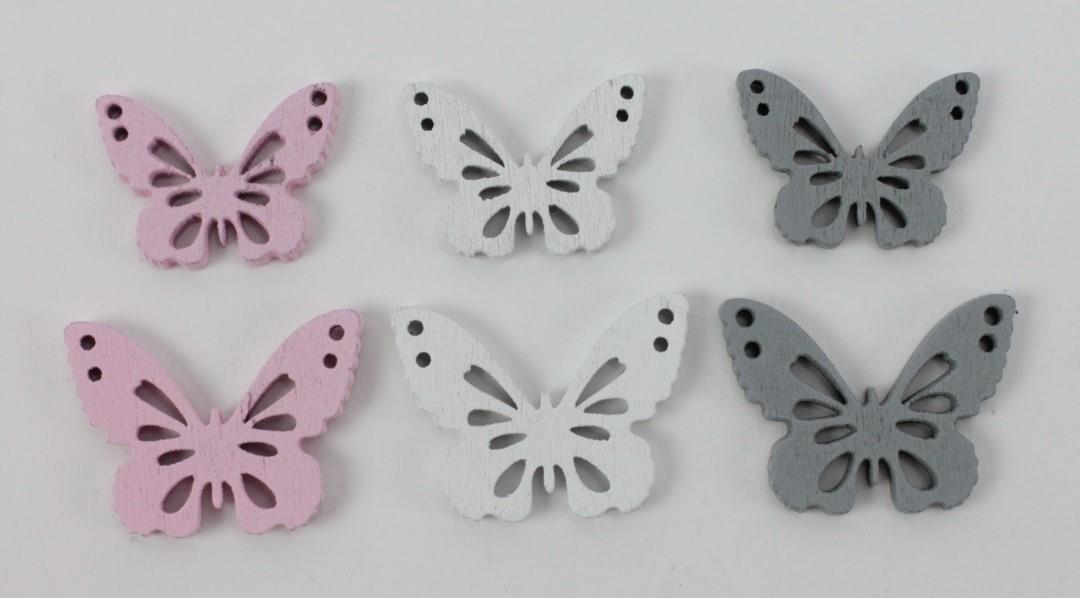Streuer Schmetterlinge Papillon Holz weiss-grau-rosa 4 cm