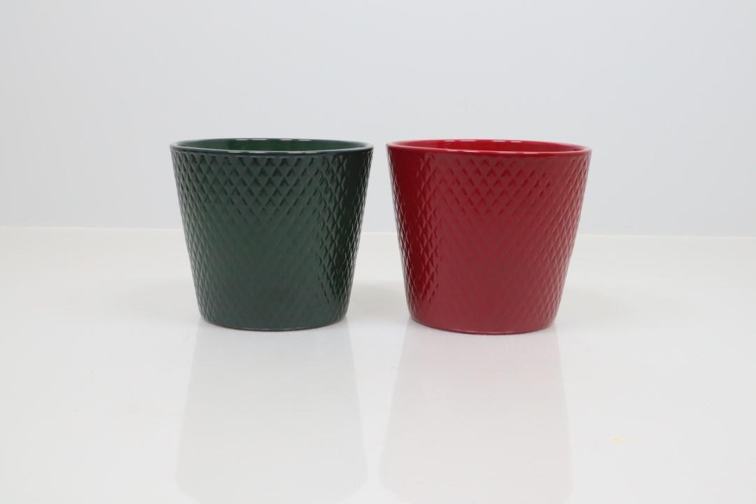 Keramikübertopf Harlekin Serie 490 bordeaux/laubgrün D14cm