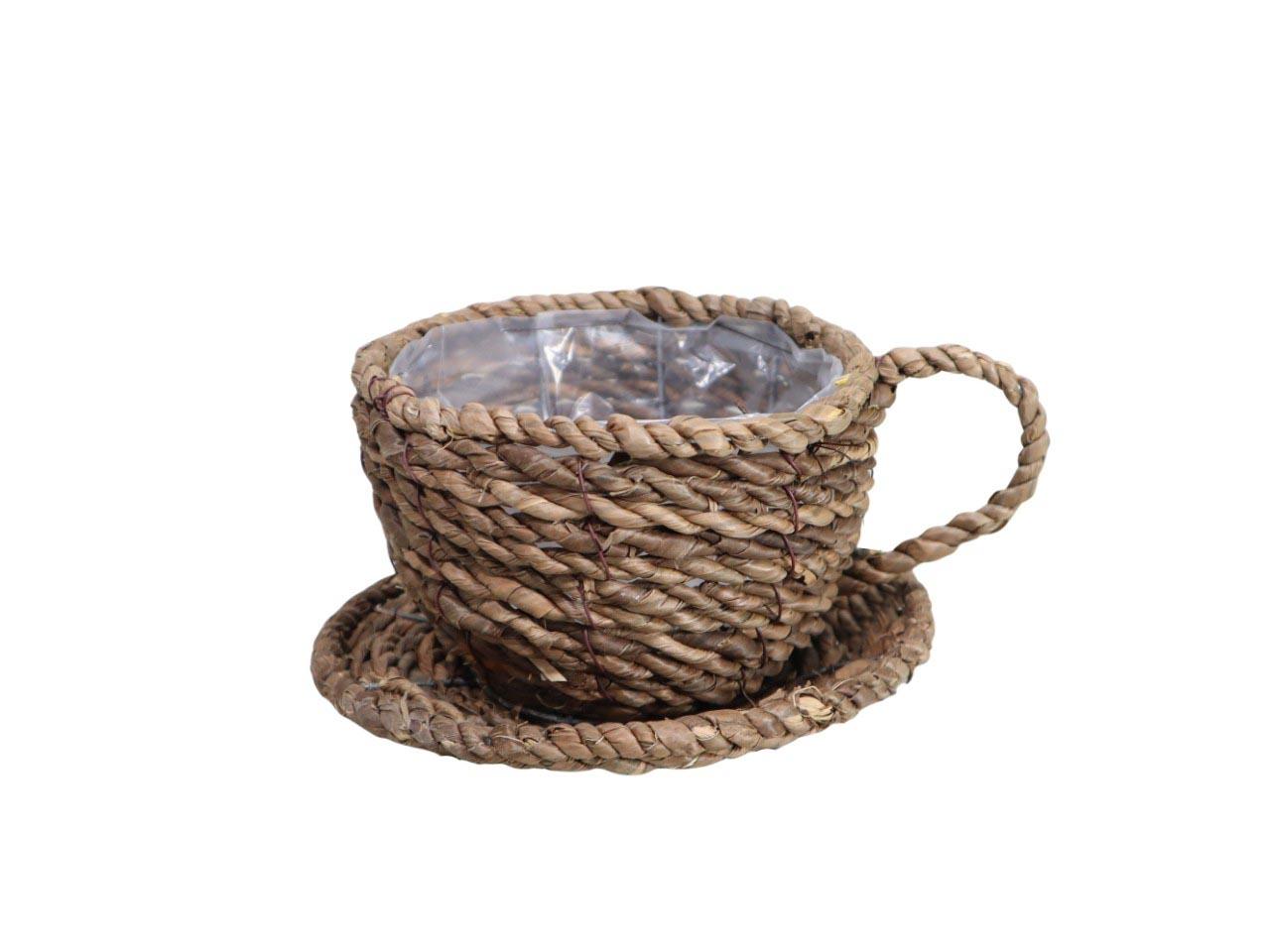 Pflanzkorb Tasse Strohseil 17 cm natur