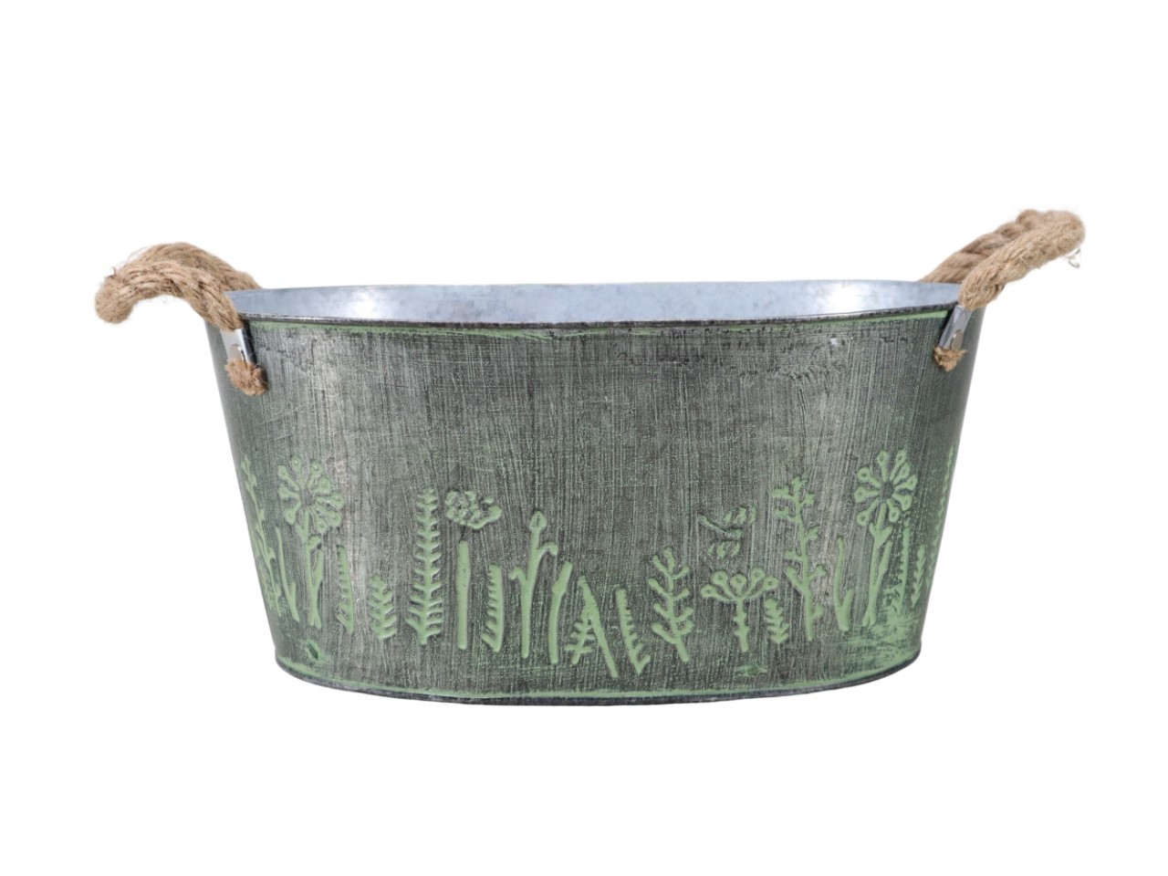 Schale oval Blumenmotiv Zink lt. green L31cm