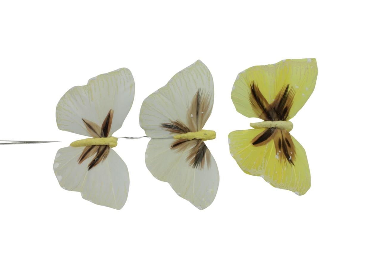 Stecker Schmetterling sort. 8,5 cm gelb-weiss