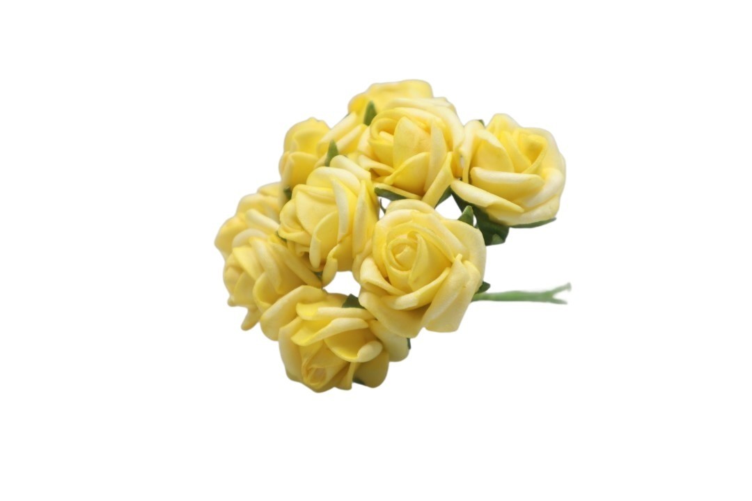 Foam Rose mit 9Blüten gebündelt gelb 2cm