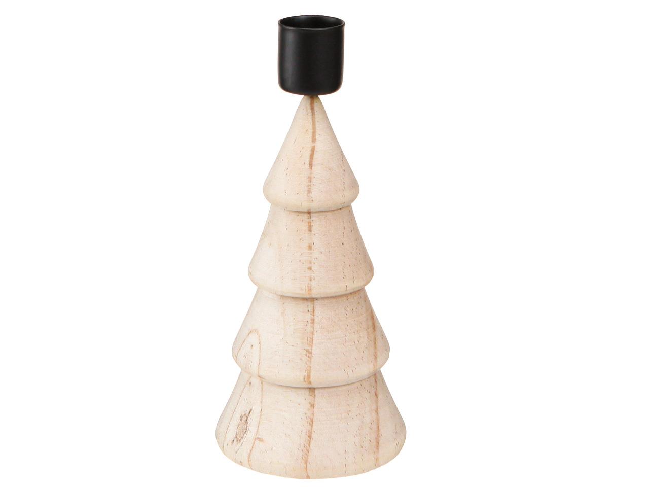 Tannenbaum m. Stabkerzenhalter Holz natur&schwarz H16cm