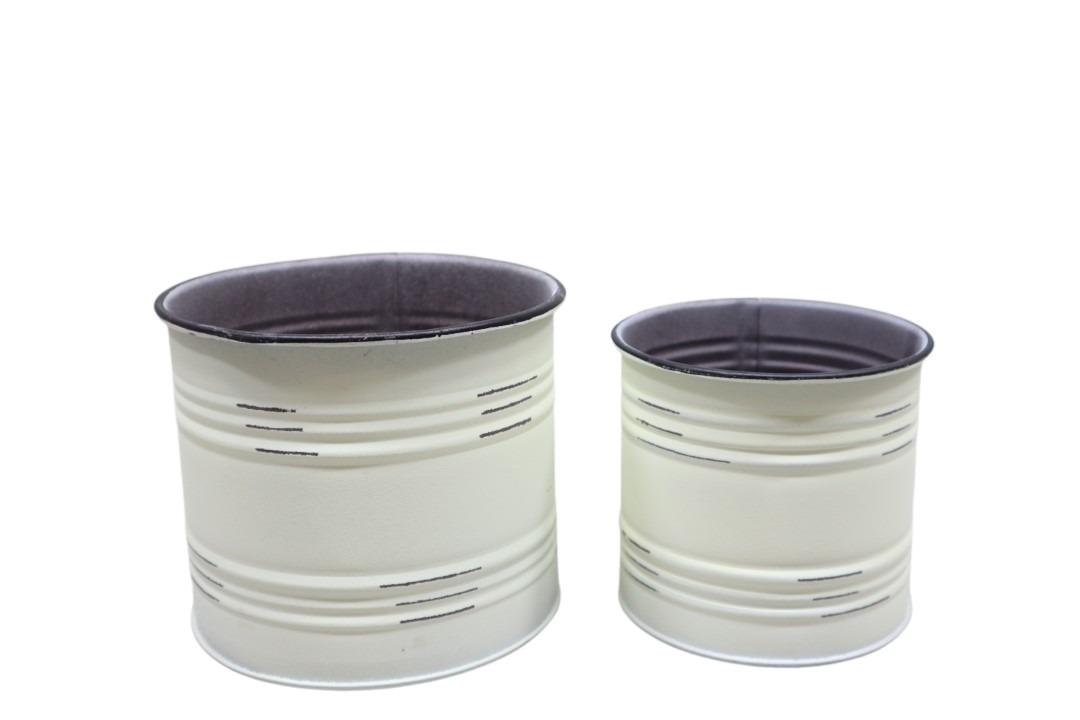 Übertopf-Dose Set/2 Metall creme D12/9,5cm Übertopf-Dose Set/2 Metall creme D12/9,5cm