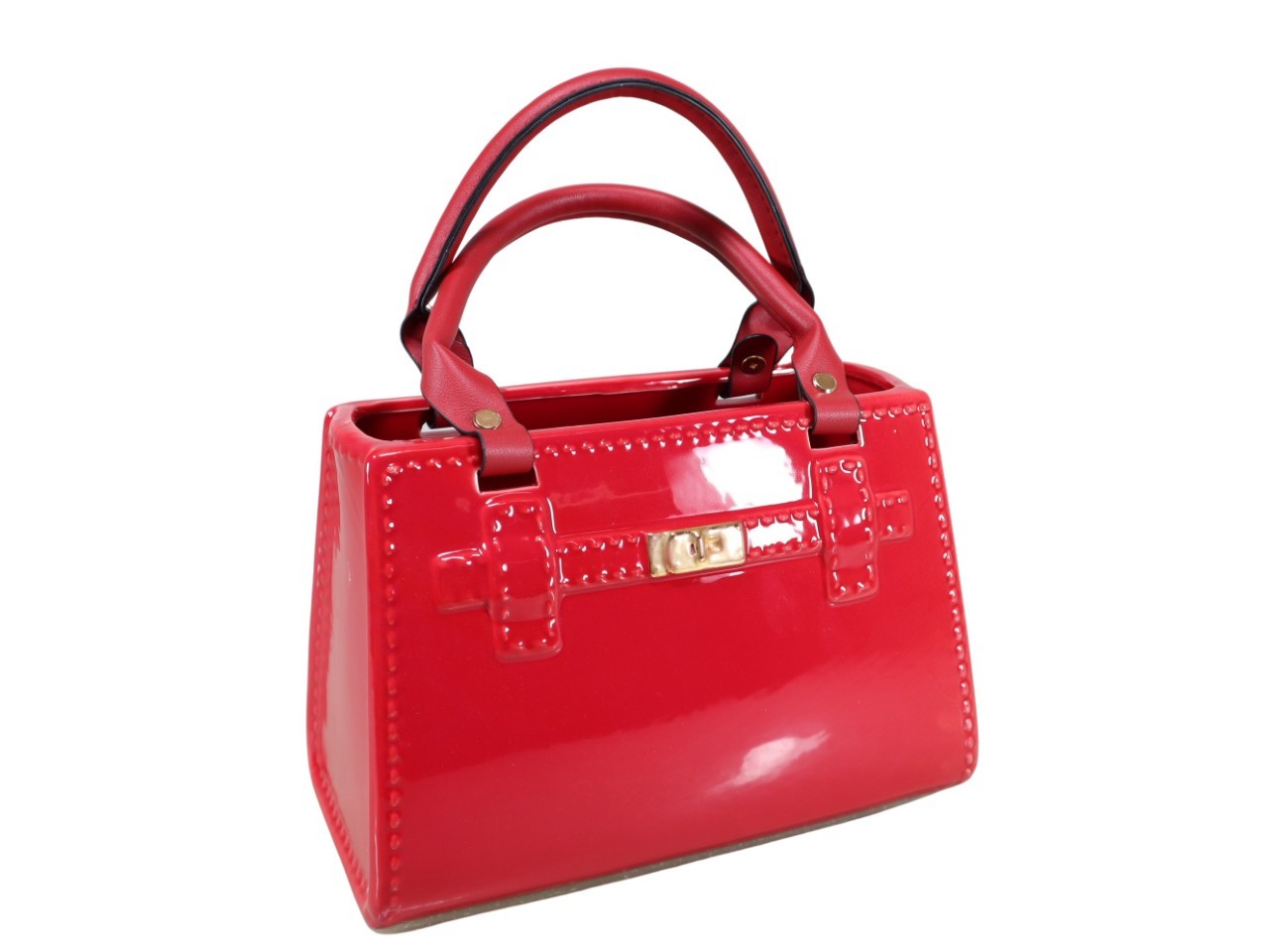 Tasche m. Lederhenkel Keramik rot 24x13,3x16cm