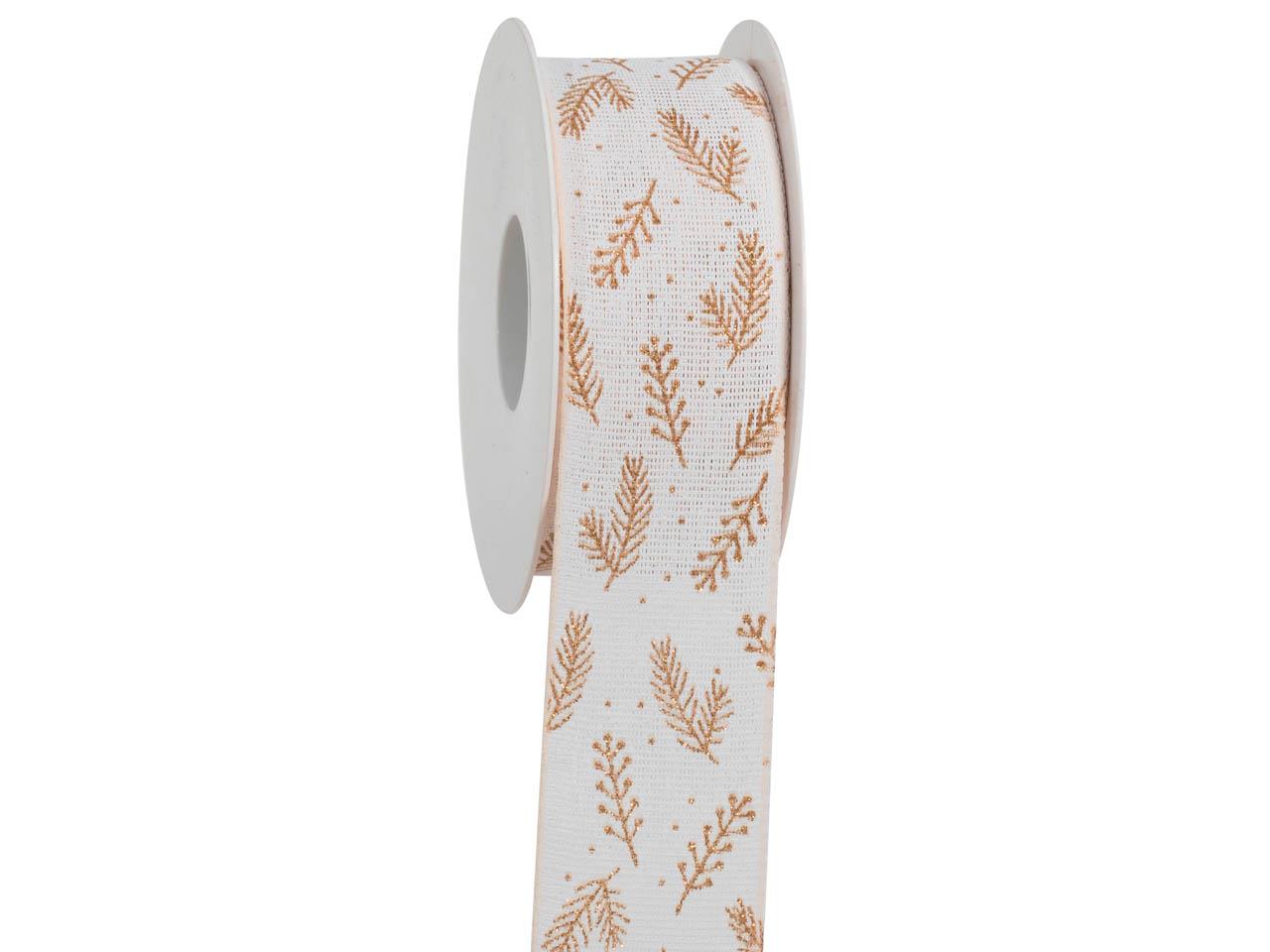 Band Nadelzweig 40 mm 15 Meter weiss/gold 01/15 Band Nadelzweig 40 mm 15 Meter weiss/gold 01/15