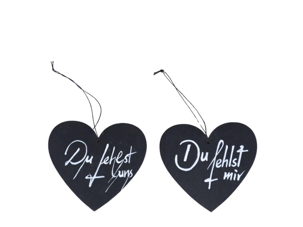 Herz hängend m. Schrift Holz schwarz D11,5cm