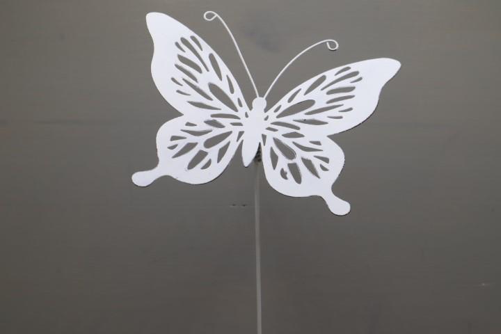Schmetterling Stecker Metall weiß D14H50cm