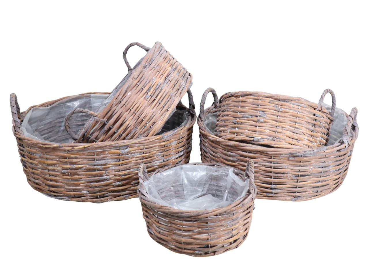 Pflanzkorb Rattan rund Set/5 45x16-24x11cm natur gekalkt